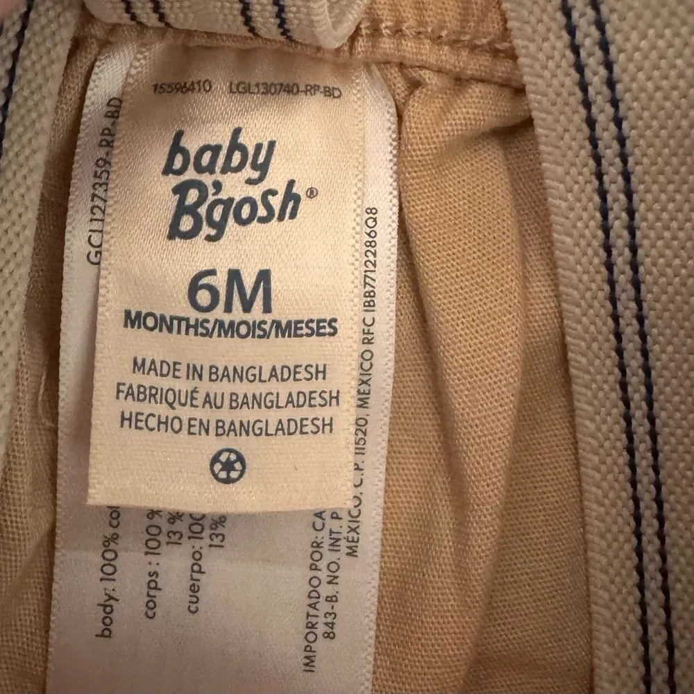 OshKosh B'gosh Baby Boy Suspender Shorts and Striped Button Bodysuit. 6 Months